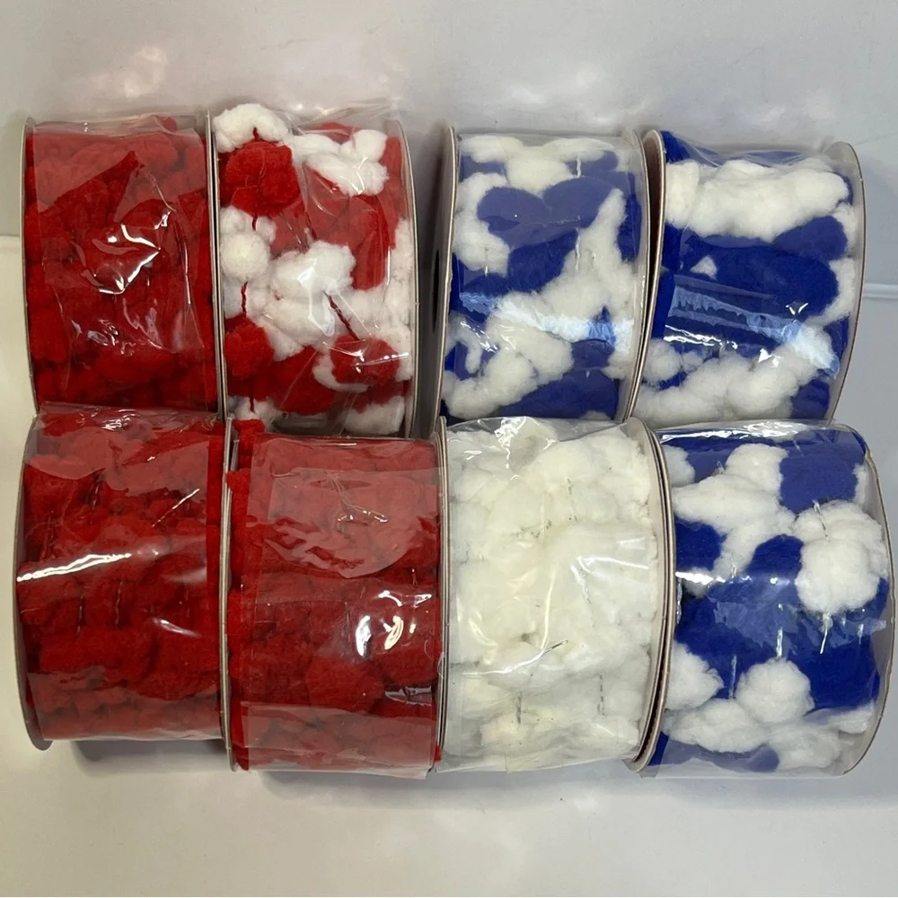 NWT - Holiday Time Red, Blue and White “Pom-Pom” Gift Wrap Ribbon/Garland